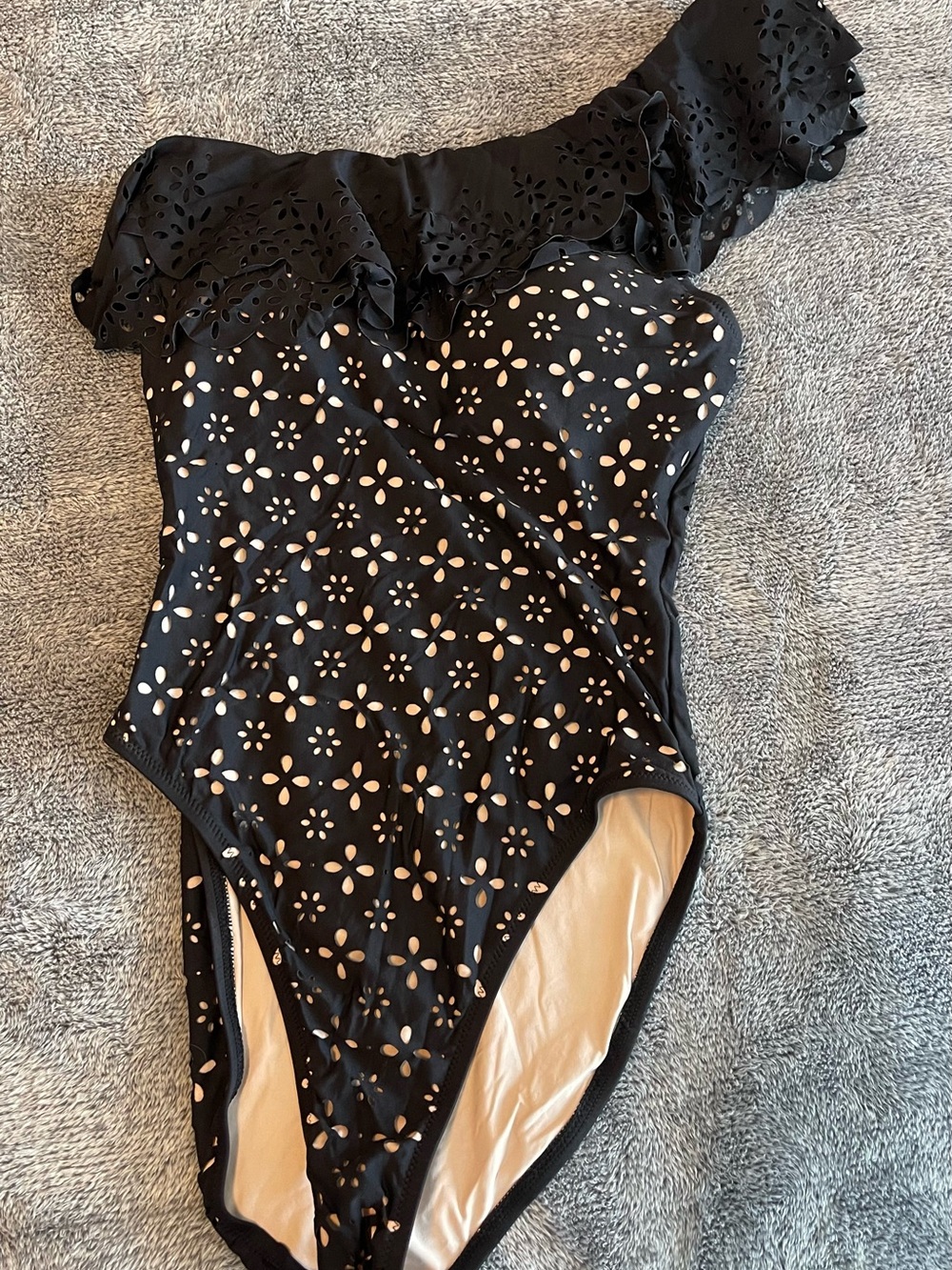J.Crew Black One-Shoulder Women’s One-Piece Swimsuit with Laser-Cut Detail
